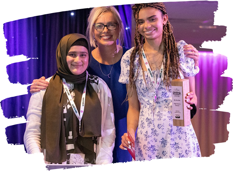 Kate Josephs at an awards ceremony with one of the BiG Challenge teams