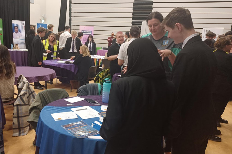 Group of students at a school careers fair