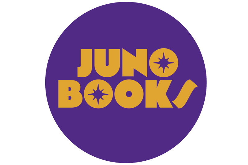 Juno Books logo, which is yellow text in a purple circle