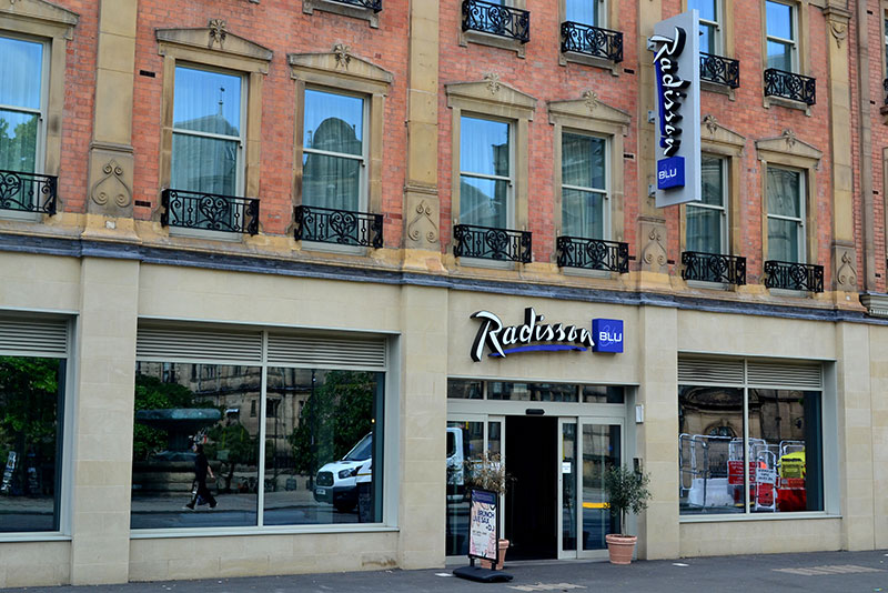 A photo of the front of Raddisson Blu Hotel in Sheffield city centre